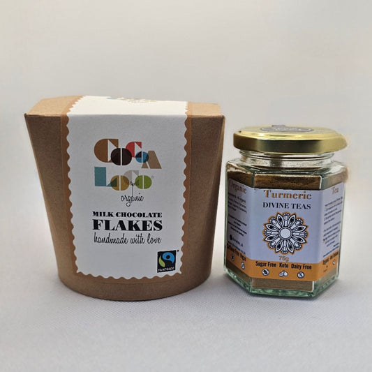 Organic Chocolate Flakes & Divine Teas Gift set