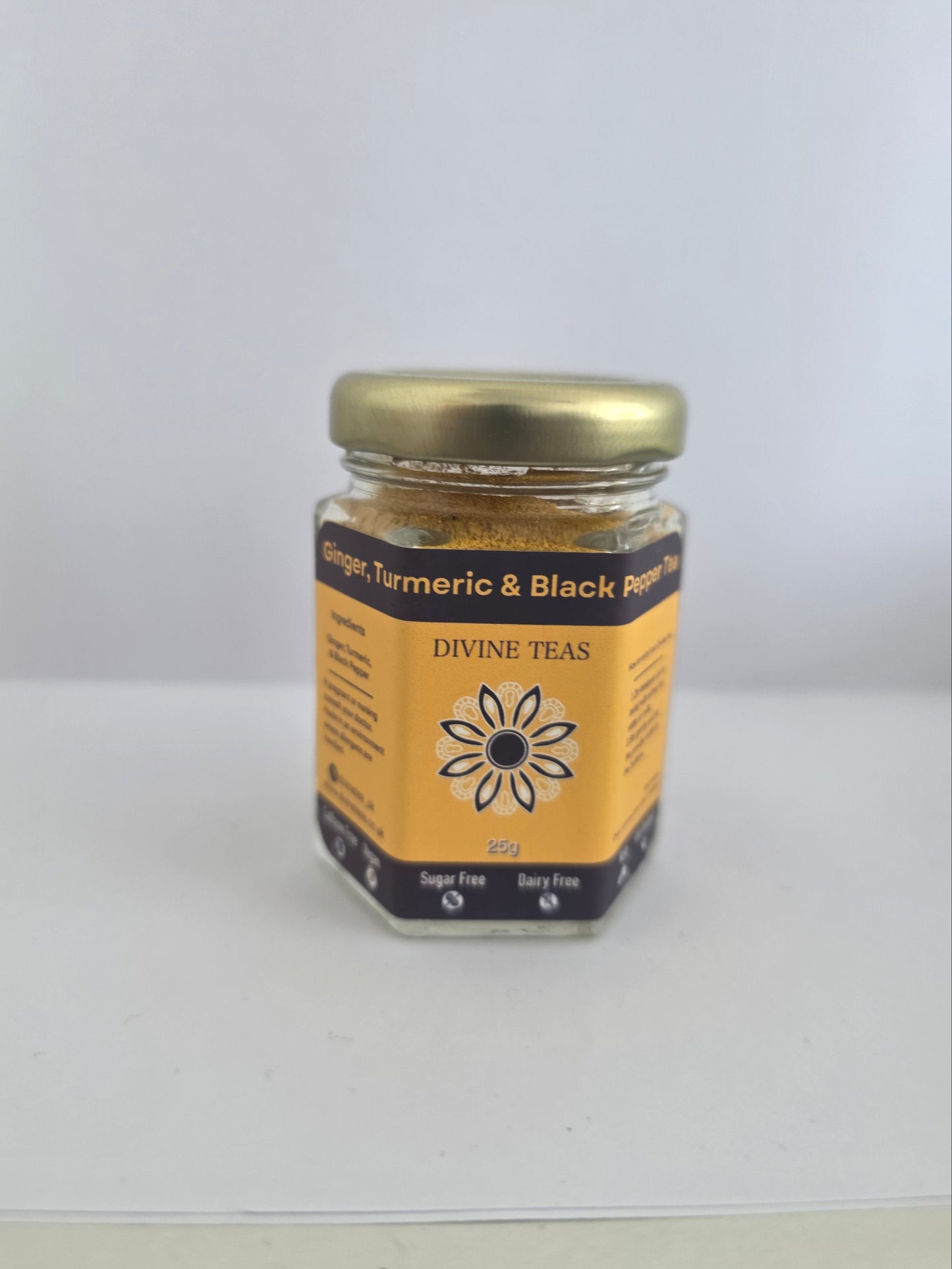 Ginger, turmeric and black pepper tea jar, Great Taste Award winner, by Divine Teas