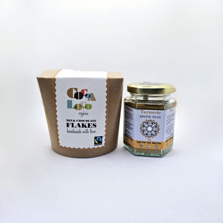 Organic chocolate flakes and Divine Teas gift set